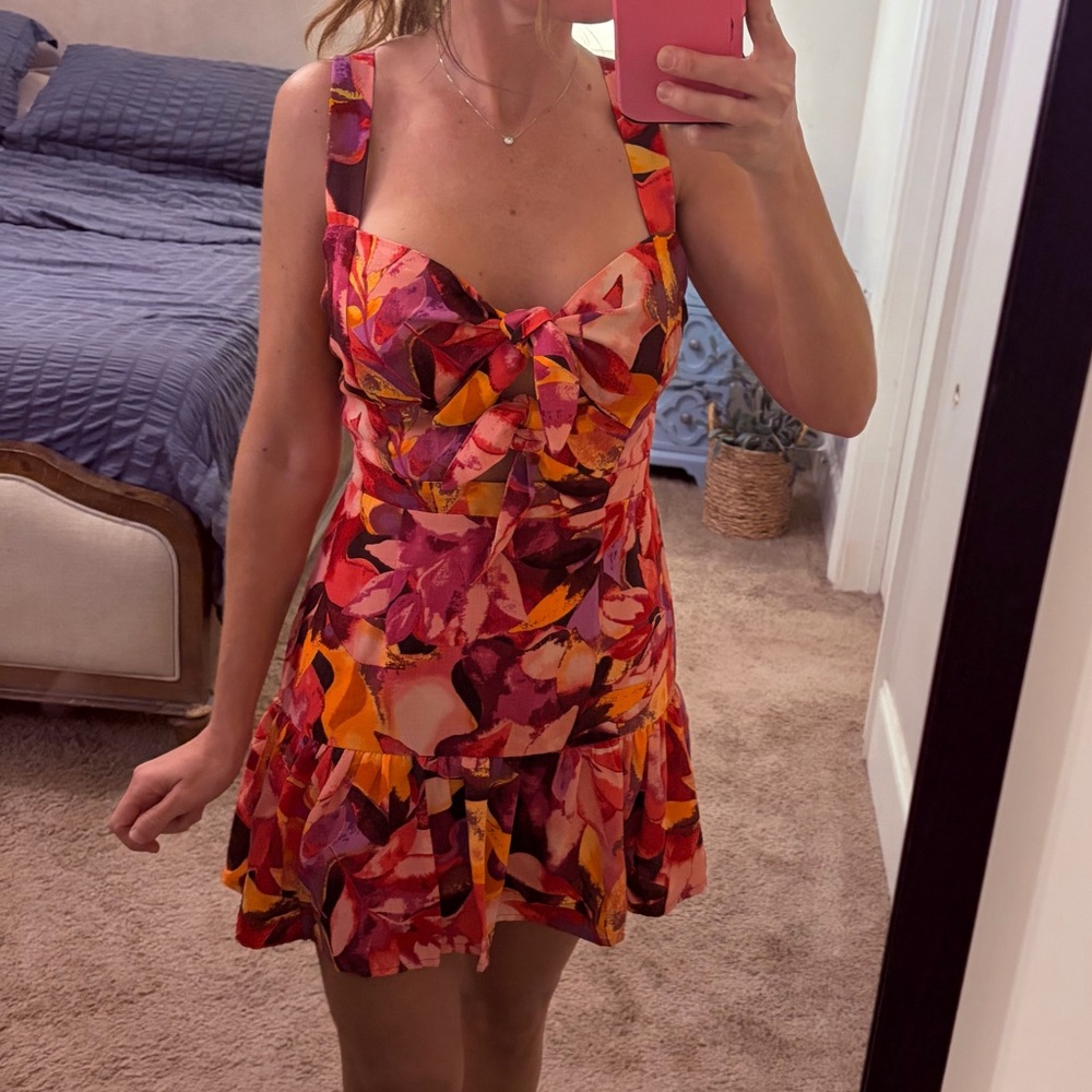 Vestique Vibrant Floral Mini women’s Dress tie front cut out